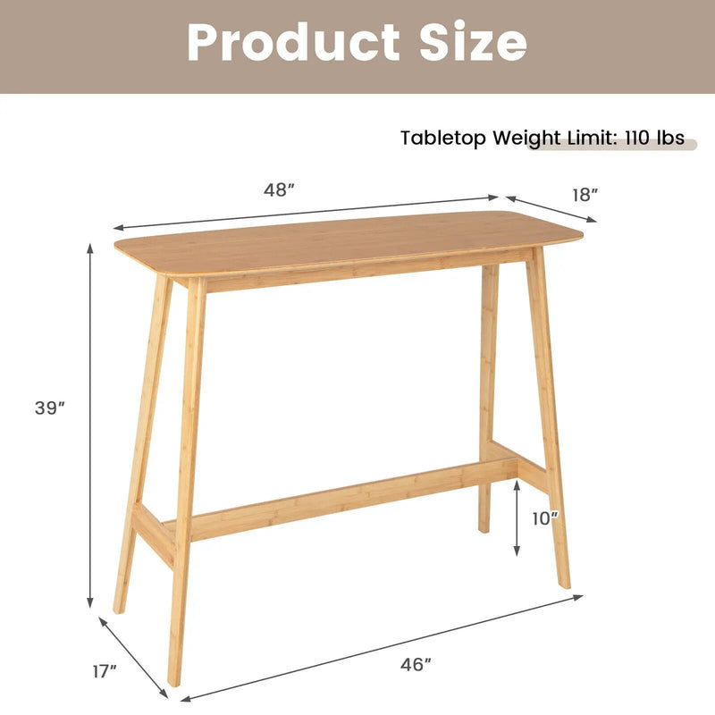 48 Inch Bamboo Bar Table High Top Console Dining Pub Table-Natural by DirectDeals