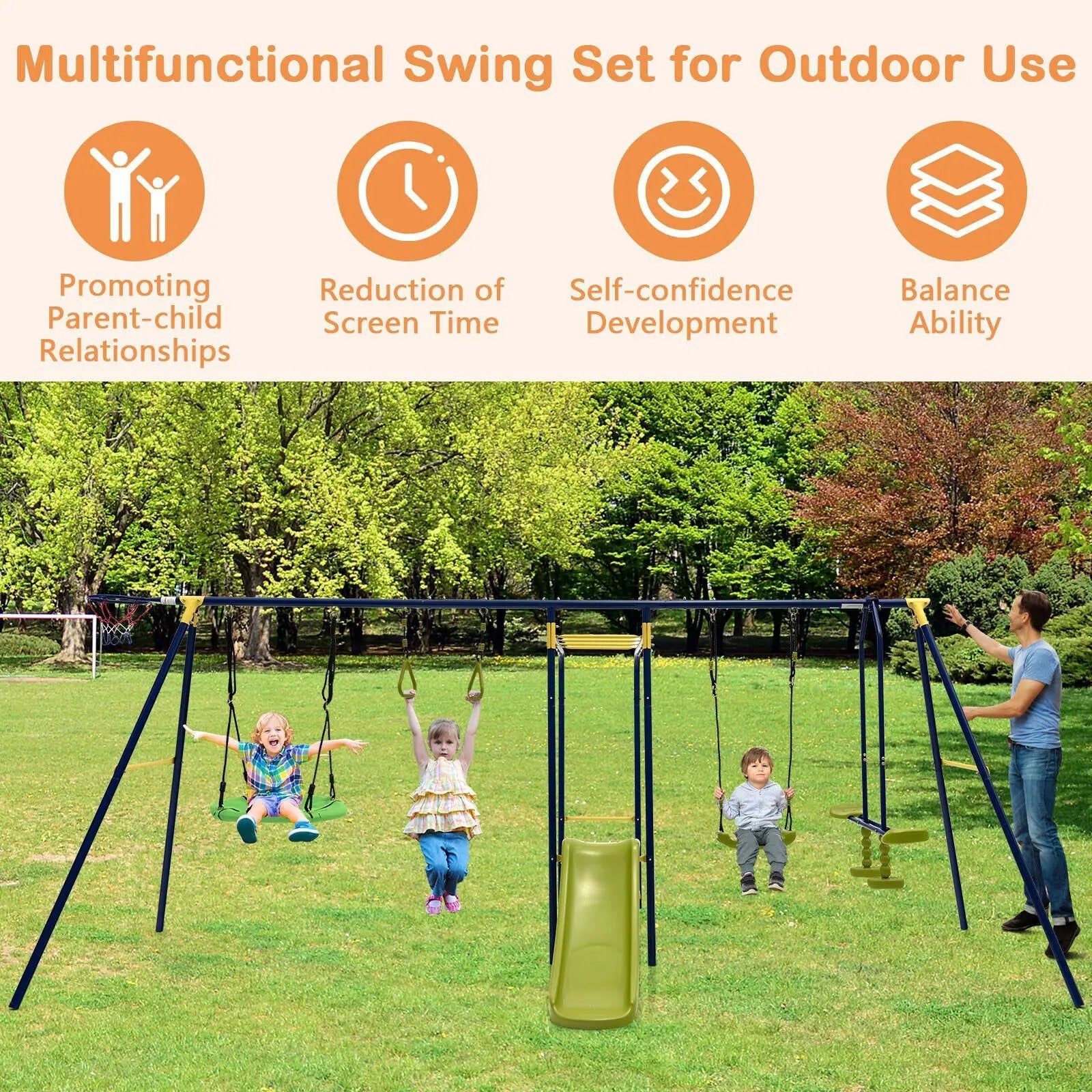 7-in-1 Stable A-shaped Outdoor Swing Set for Backyard by DirectDeals