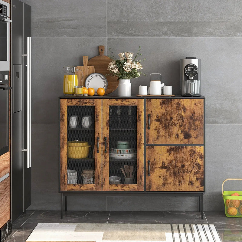 48 Inch Industrial Kitchen Buffet Sideboard with Metal Mesh Doors and Anti-toppling Device-Brown by DirectDeals