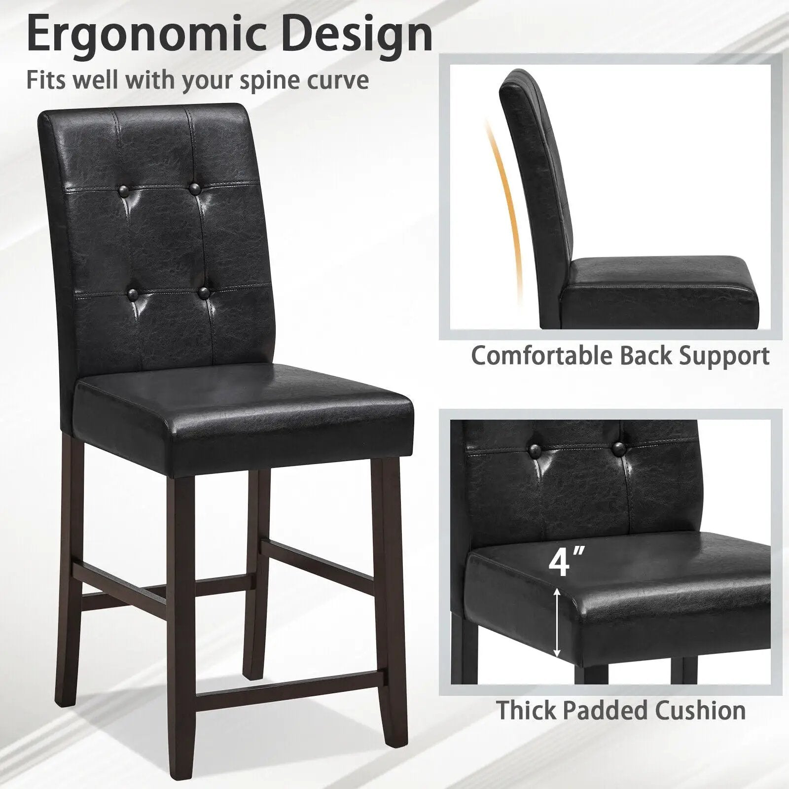 Set of 2 Bar Stools with Rubber Wood Legs and Button-Tufted Back by DirectDeals