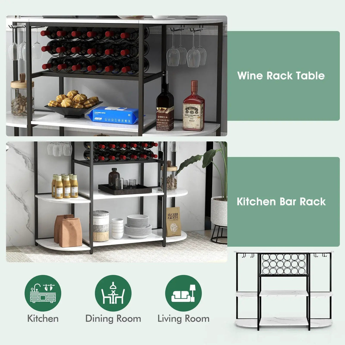 47 Inches Wine Rack Table with Glass Holder and Storage Shelves by DirectDeals