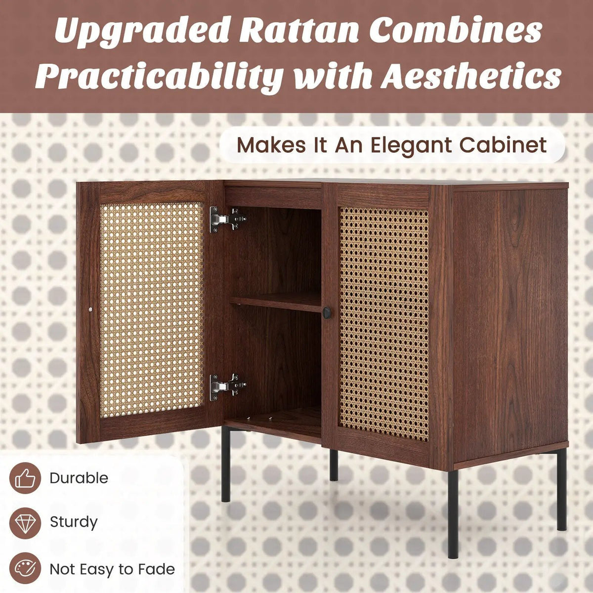 Kitchen Sideboard with 2 Rattan Doors and Adjustable Shelf by DirectDeals