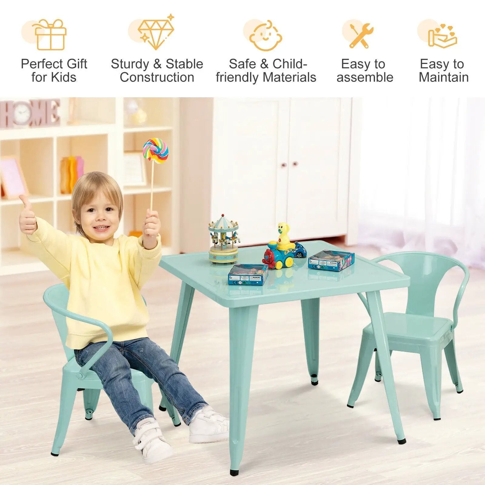 27 Inch Kids Square Steel Table Play Learn Activity Table-Blue by DirectDeals