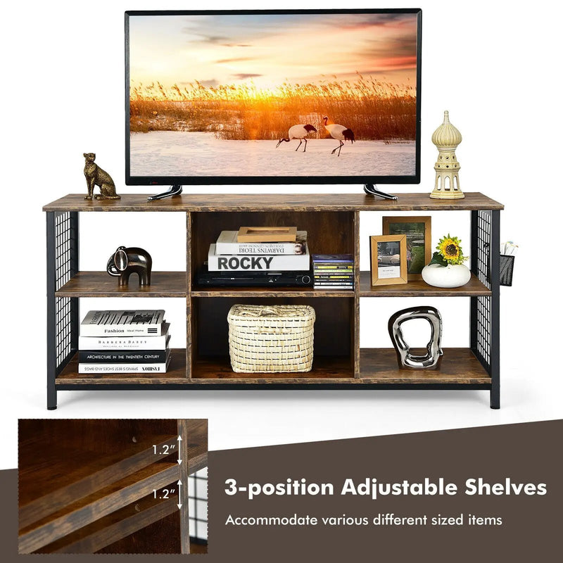 Mid-Century Wooden TV Stand with Storage Basket for TVs up to 65 Inch-Rustic Brown by DirectDeals