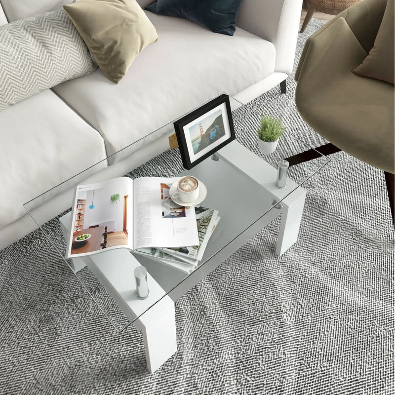 Rectangular Tempered Glass Coffee Table with Shelf by DirectDeals