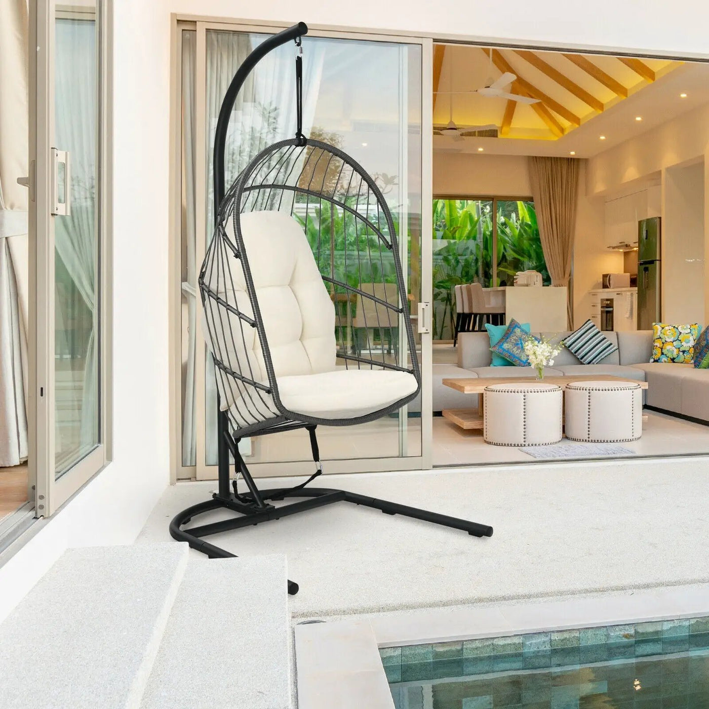Hanging Wicker Egg Chair with Stand by DirectDeals