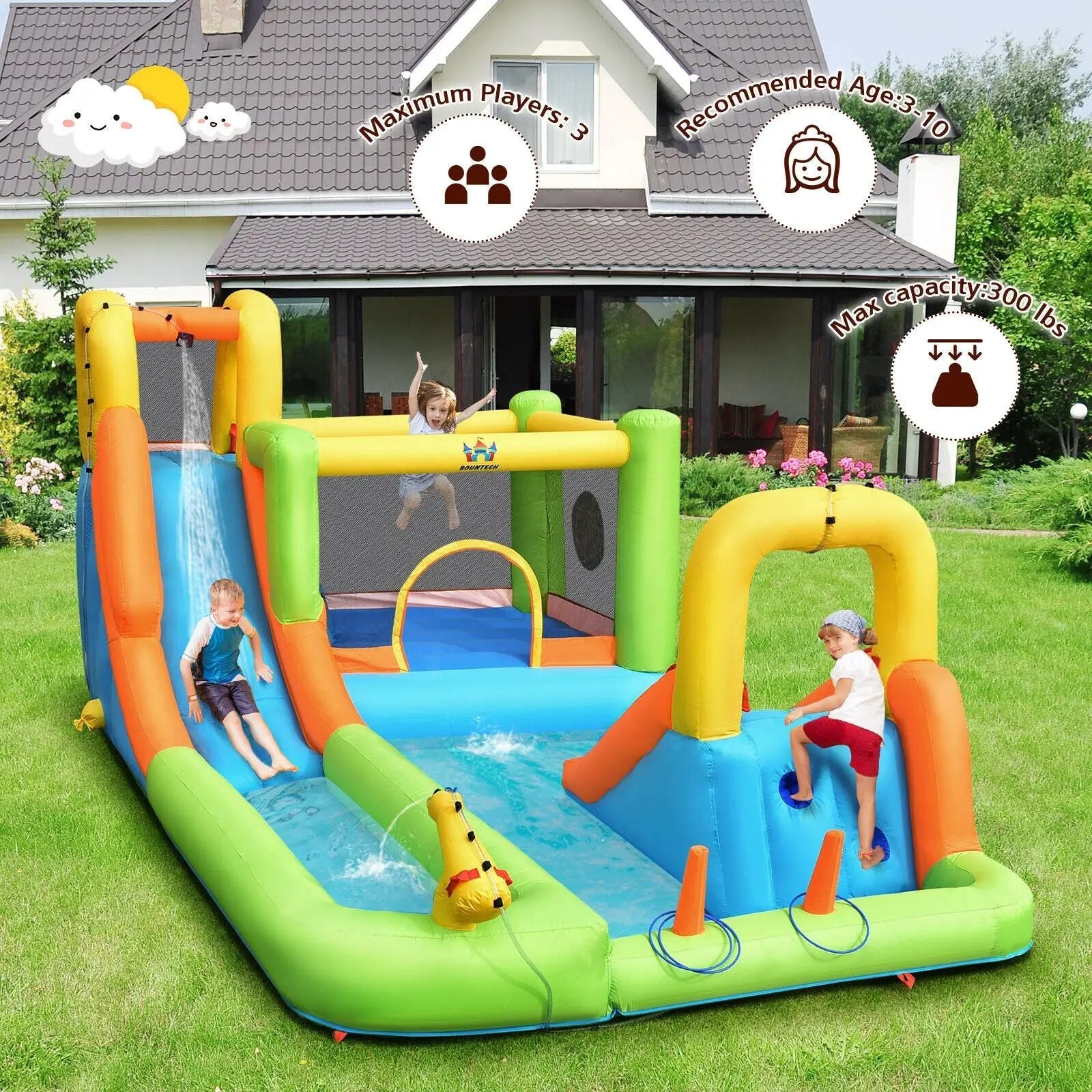 8-in-1 Inflatable Water Slide Bounce House with Splash Pool and 735W Blower by DirectDeals