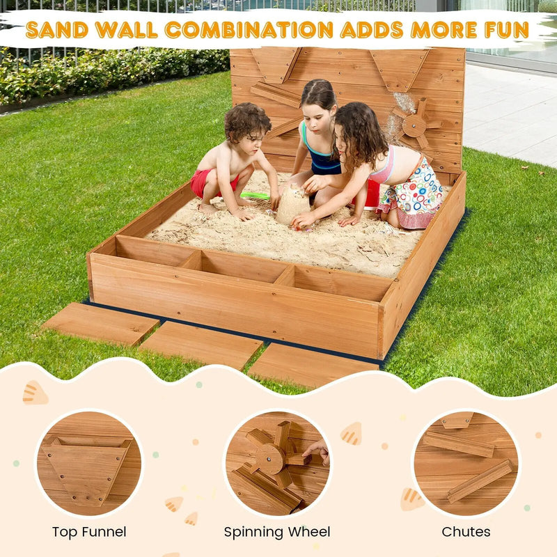 Kids Wooden Square Sandbox with Cover by DirectDeals