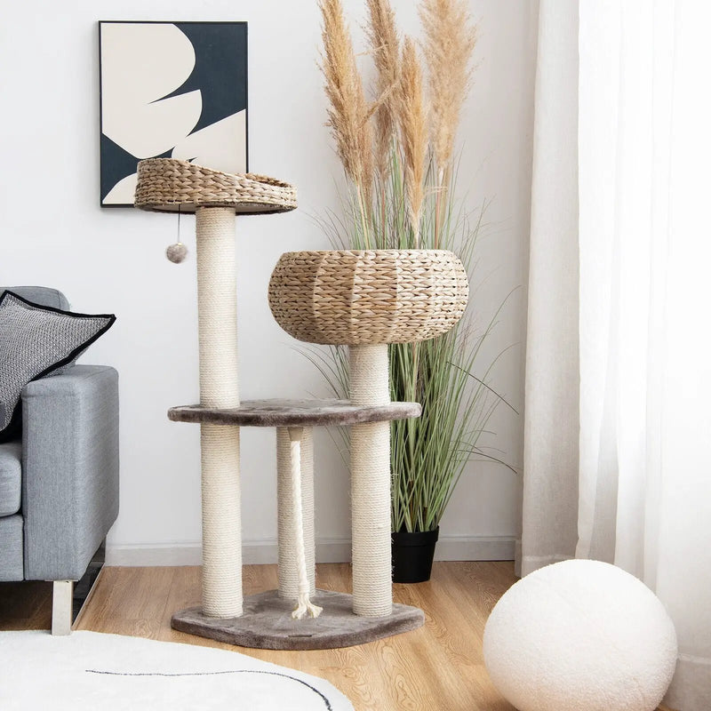 41 Inch Rattan Cat Tree with Napping Perch by DirectDeals
