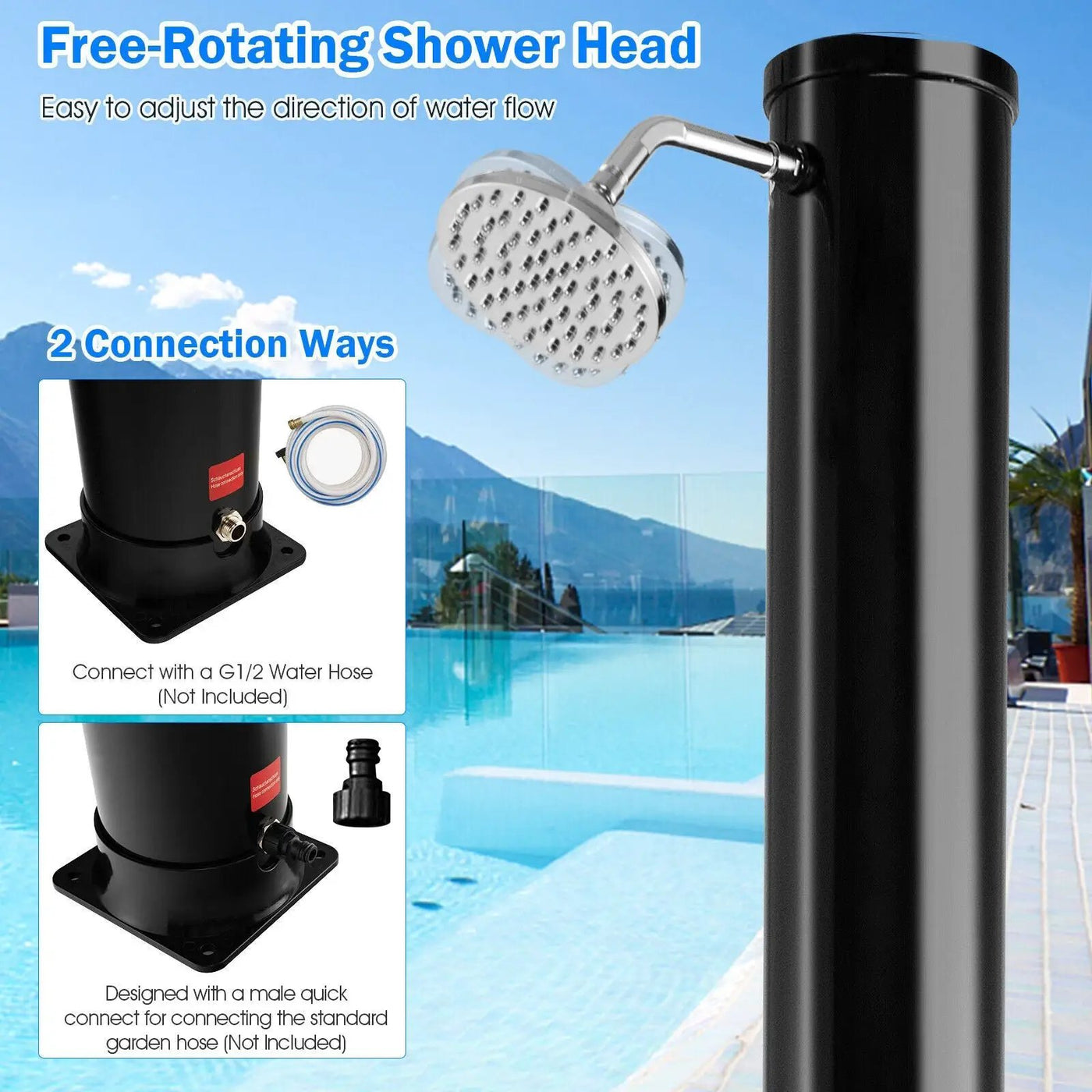 7.2 Feet Solar-Heated Outdoor Shower with Free-Rotating Shower Head by DirectDeals