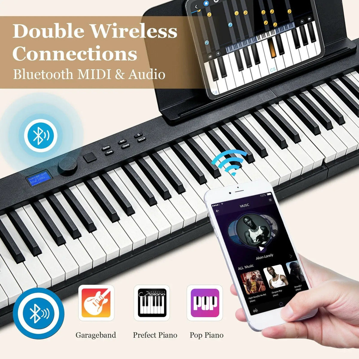 88-Key Foldable Digital Piano with MIDI and Wireless BT by DirectDeals