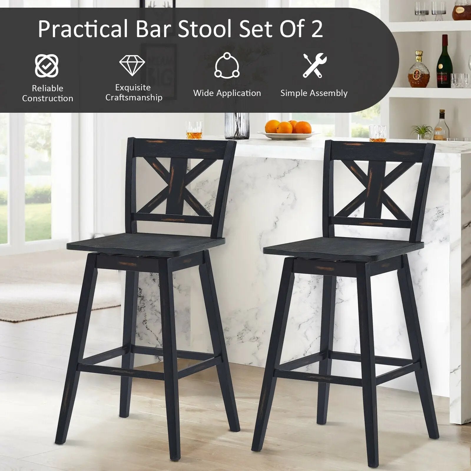 Set of 2 360-Degree Swivel Bar Stools for Home Restaurant by DirectDeals