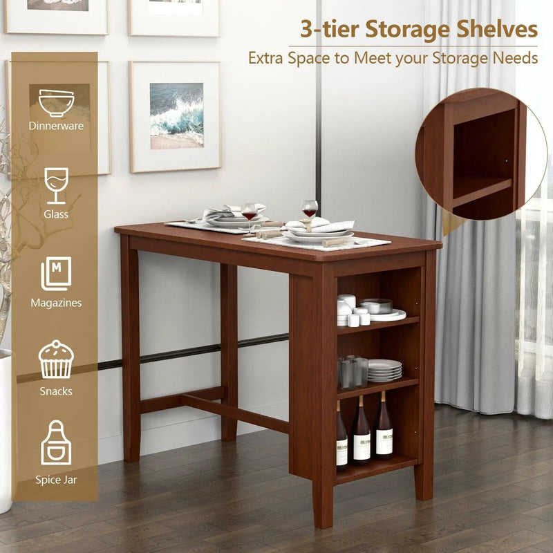 Counter Height Bar Table with 3-Tier Storage Shelves for Home Restaurant by DirectDeals