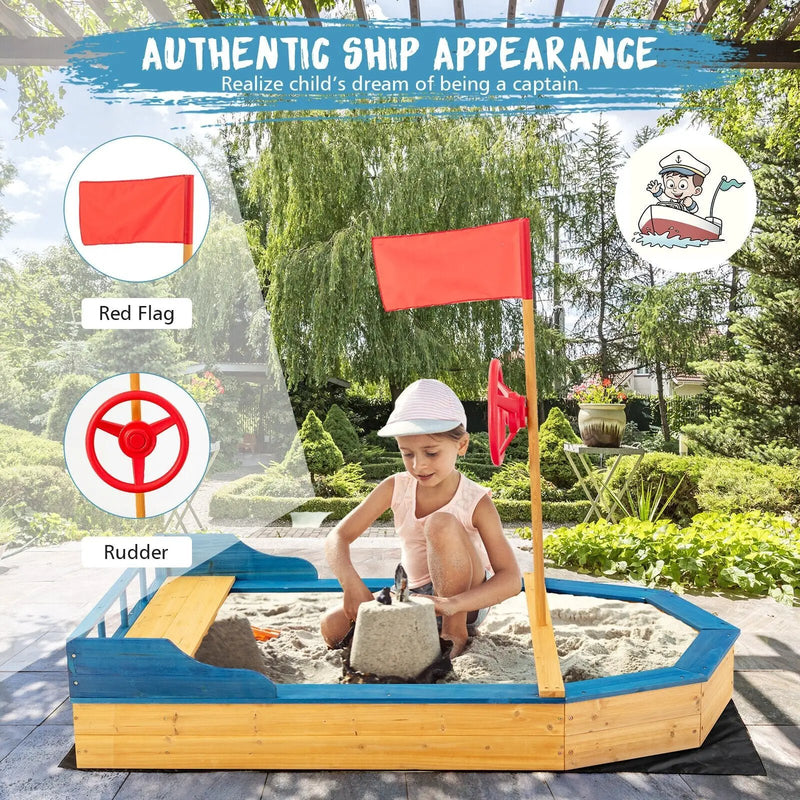 Kids' Pirate Boat Sandbox with Flag and Rudder by DirectDeals