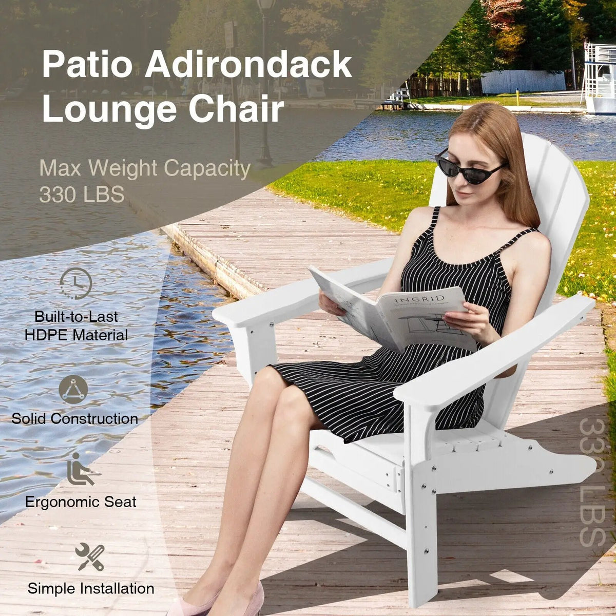 Patio HDPE Adirondack Chair with Retractable Ottoman by DirectDeals