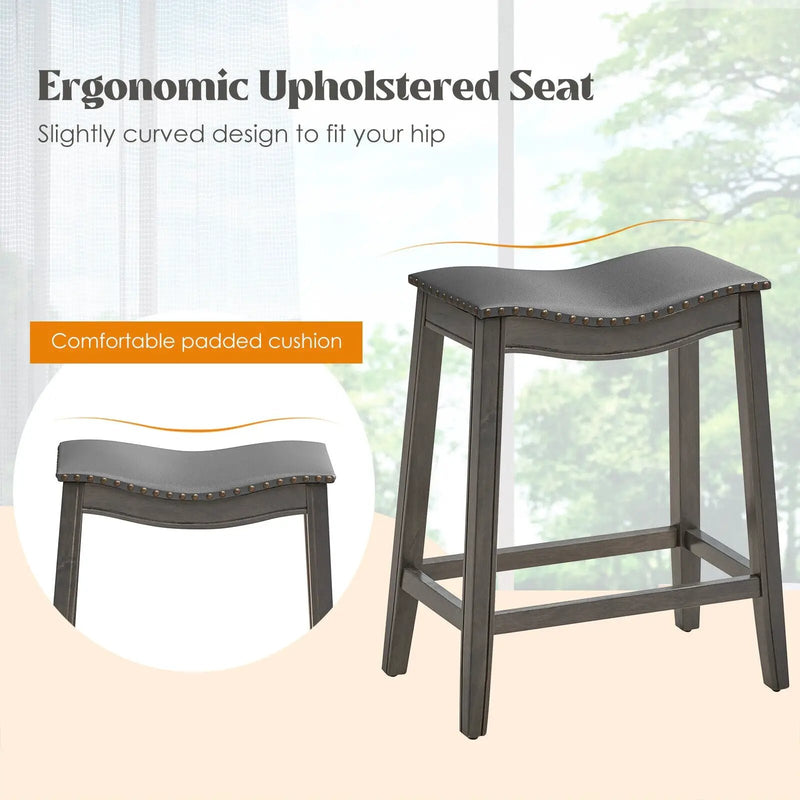 Set of 2 PU Leather Saddle Bar Stools with Rubber Wood Legs by DirectDeals