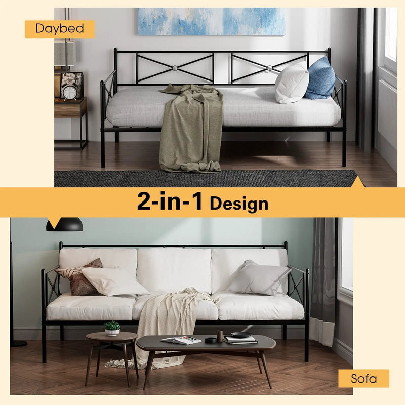 Metal Daybed Twin Bed Frame Stable Steel Slats Sofa Bed by DirectDeals
