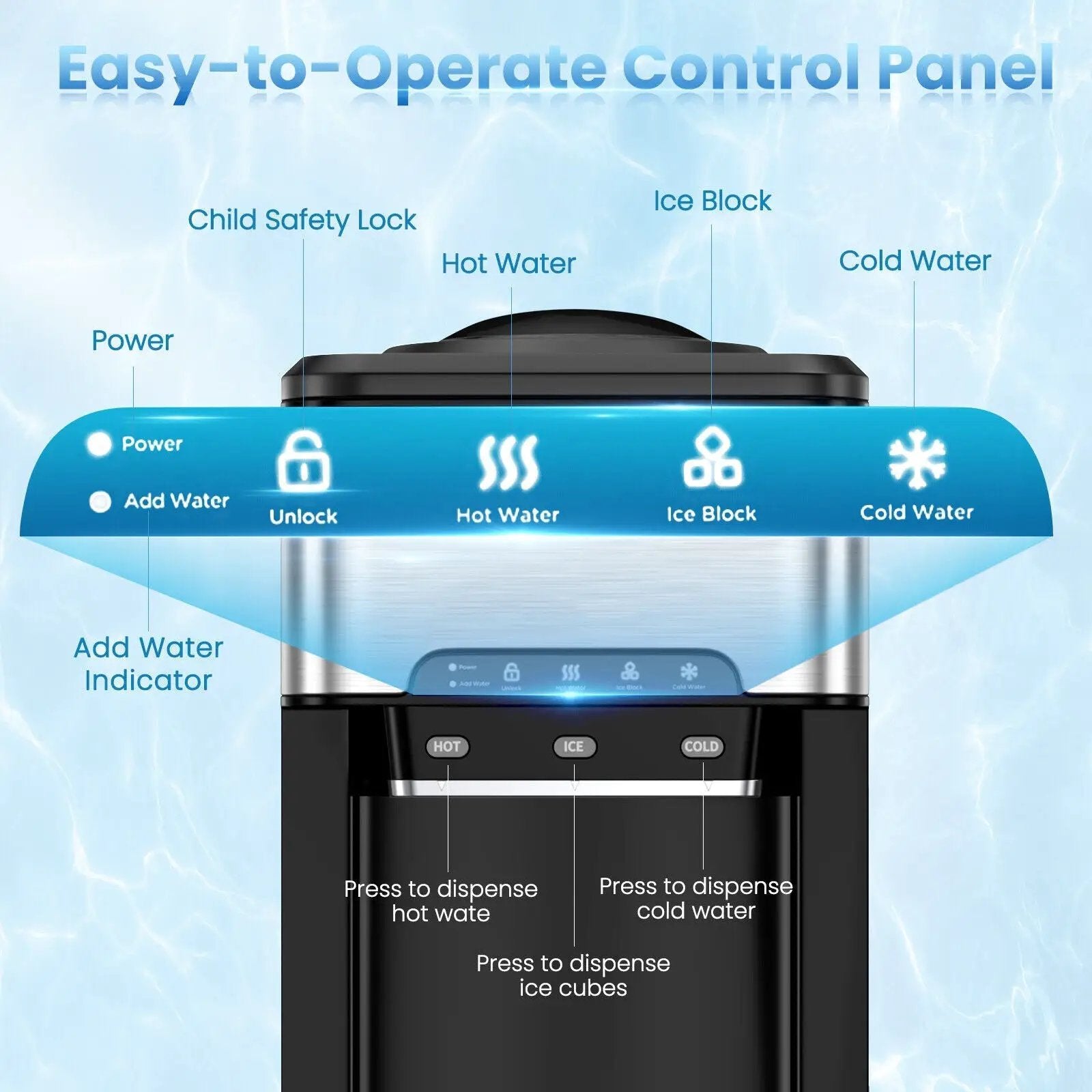 Water Cooler Dispenser 3-in-1 with Built-in Ice Maker and 3 Temperature Settings-Silver by DirectDeals