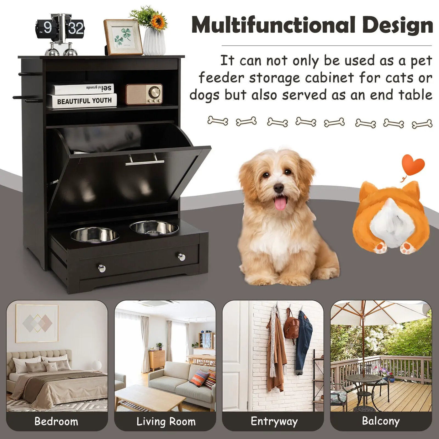 Pet Feeder Station with Stainless Steel Bowl by DirectDeals