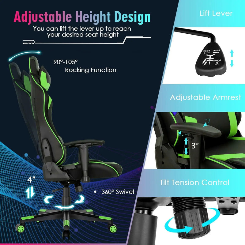 Gaming Chair Adjustable Swivel Computer Chair with Dynamic LED Lights by DirectDeals