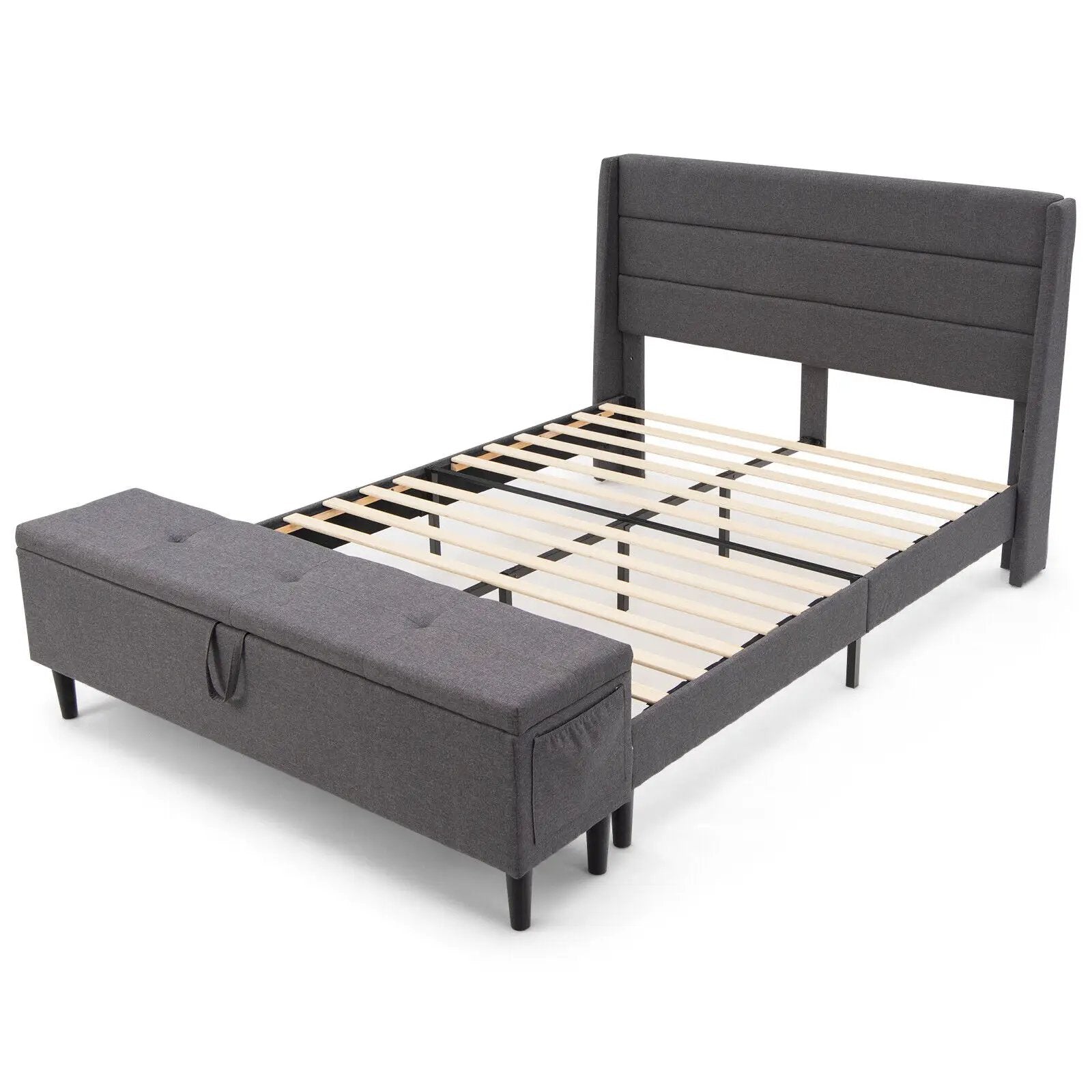 Full/Queen Size Upholstered Platform Bed Frame with Storage Ottoman by DirectDeals