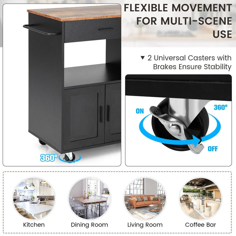 Rolling Kitchen Trolley with 3 Spice Racks Drawer and Open Shelf by DirectDeals