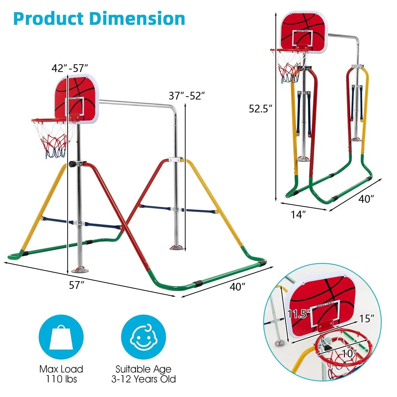 Kids Folding Horizontal Bar with 4 Adjustable Heights by DirectDeals