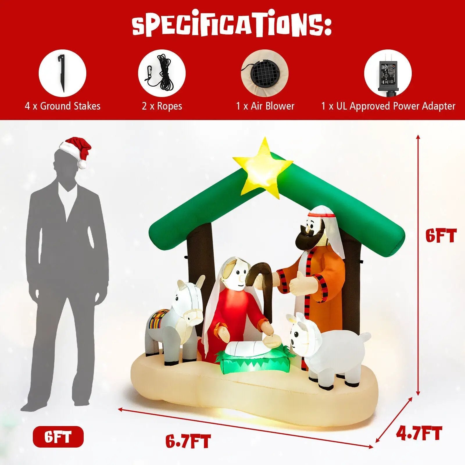 6.7 Feet Christmas Inflatable Nativity Scene with LED Lights by DirectDeals
