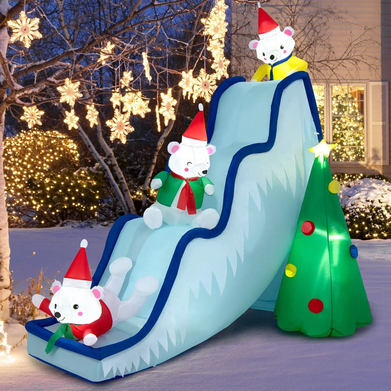 9 Feet Inflatable Polar Bear Slide Scene Decoration with LED Lights by DirectDeals