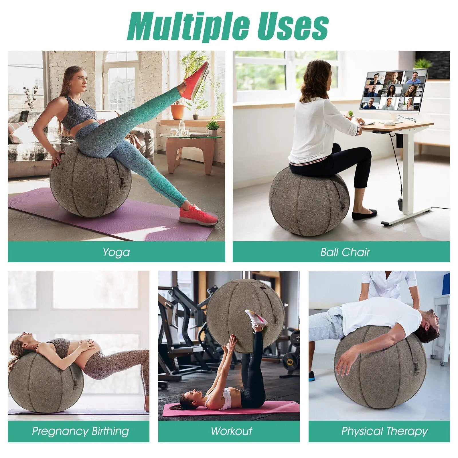 Yoga Sitting Ball with Felt Cover and Air Pump by DirectDeals