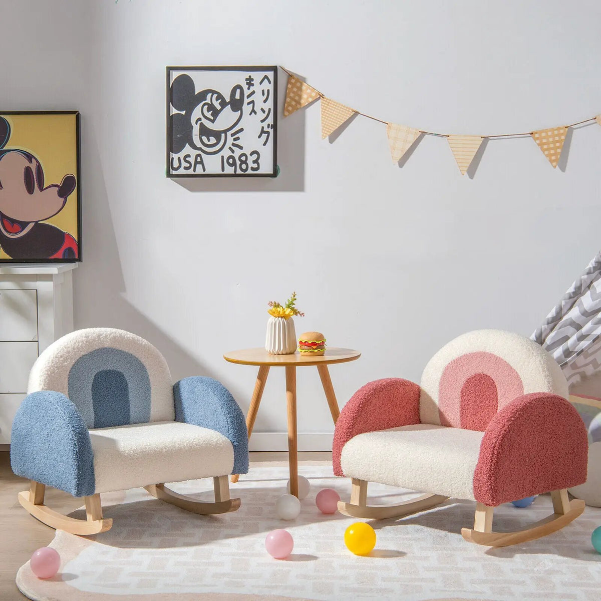 Kids Rocking Chair Children Velvet Upholstered Sofa with Solid Wood Legs by DirectDeals