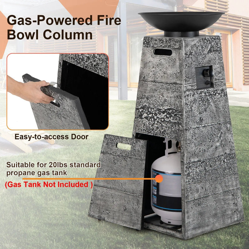 48 Inch Propane Fire Bowl Column with Lava Rocks and PVC Cover-Gray by DirectDeals