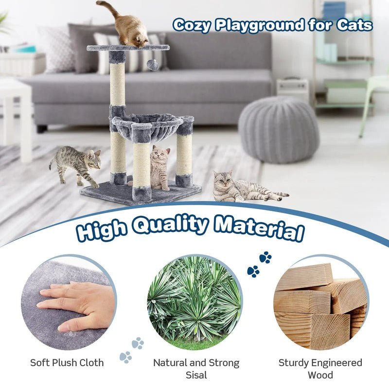Multi-level Cat Tree with Scratching Posts and Cat Hammock by DirectDeals