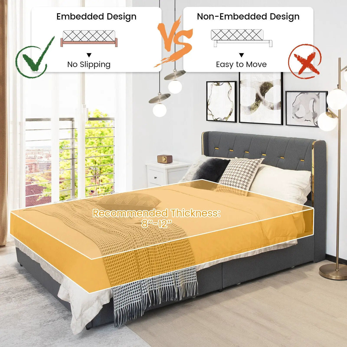 Full/Queen Size Upholstered Bed Frame with 4 Storage Drawers by DirectDeals