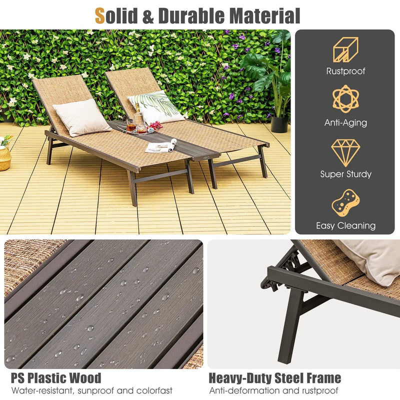 2-Person Patio Chaise Lounge with Middle Panel-Brown by DirectDeals