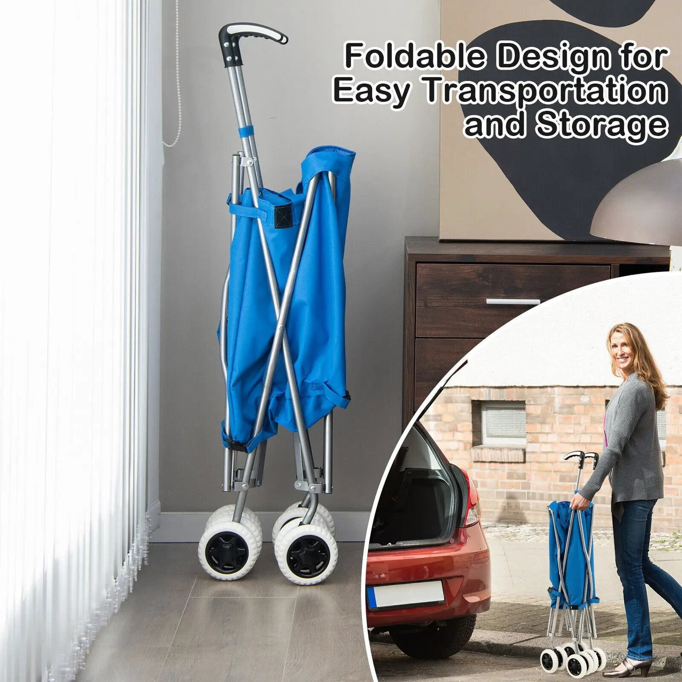 Folding Shopping Utility Cart with Water-Resistant Removable Canvas Bag by DirectDeals