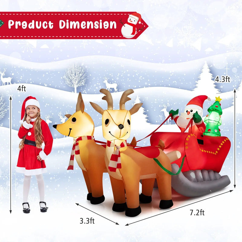 7.2 Feet Long Christmas Inflatable Santa Rides Sled with LED Lights by DirectDeals