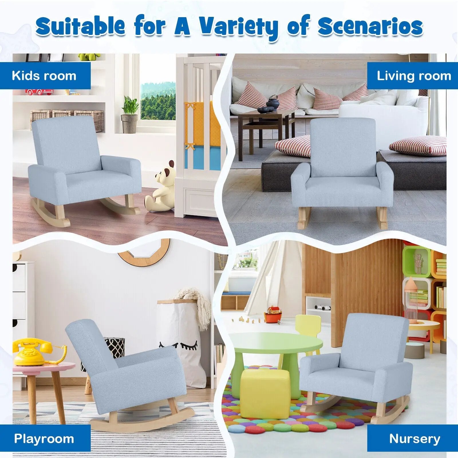 Kids Rocking Chair with Solid Wood Legs by DirectDeals