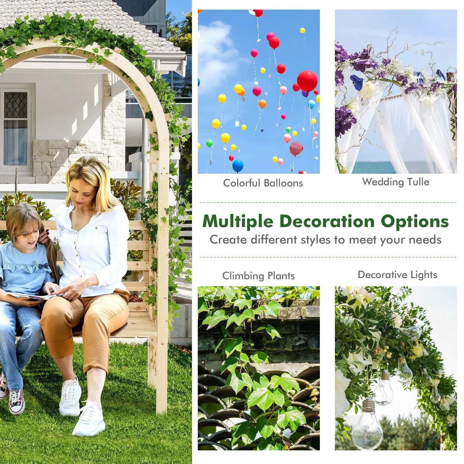 Wooden Garden Bench Arch Pergola Outdoor Arbor by DirectDeals