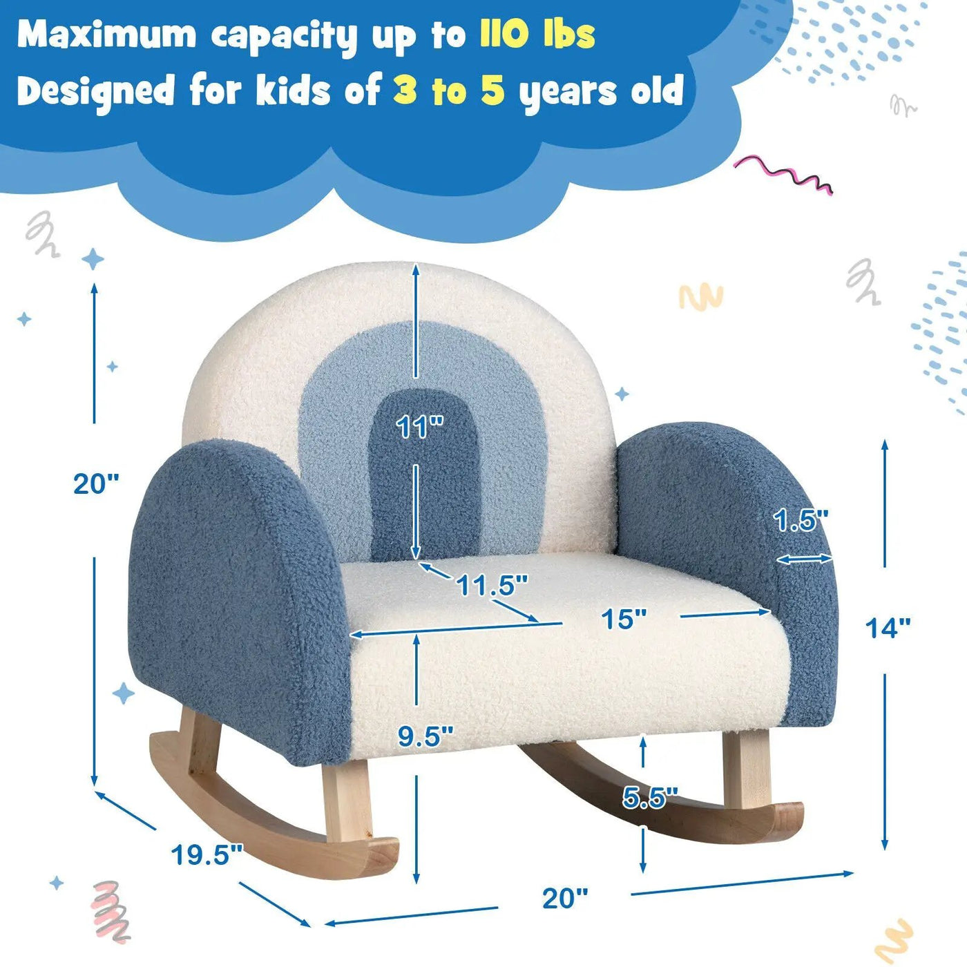 Kids Rocking Chair Children Velvet Upholstered Sofa with Solid Wood Legs by DirectDeals