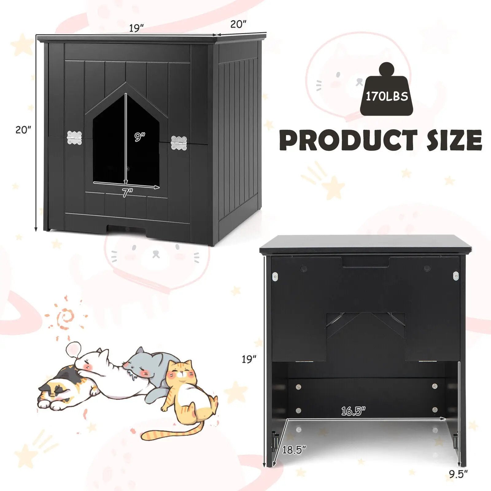 Cat Litter Box Enclosure with Flip Magnetic Half Door by DirectDeals