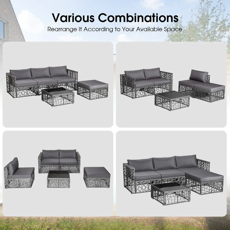 5 Pieces Patio PE Rattan Wicker Sofa Furniture Set-Gray by DirectDeals