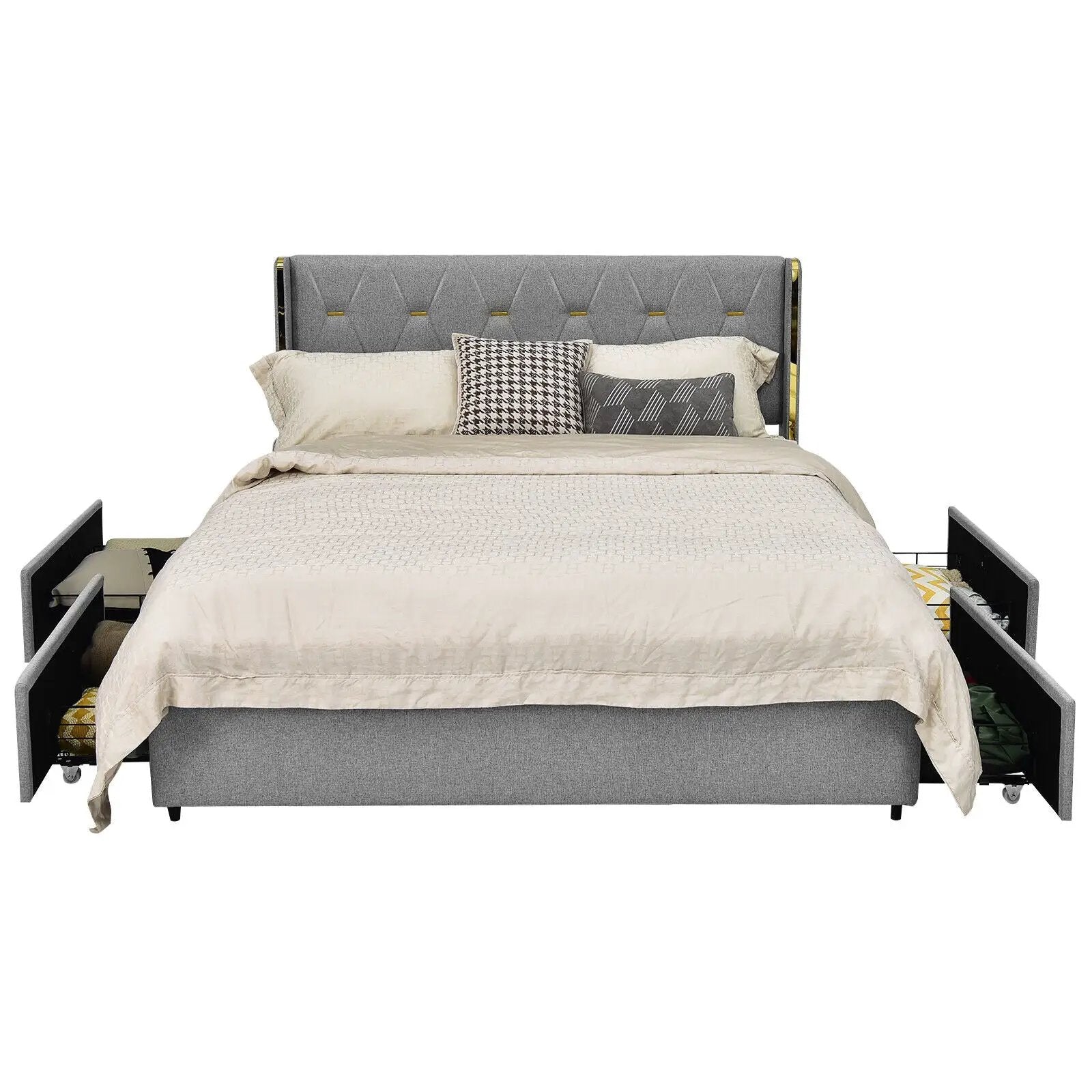 Bed Frame Mattress Foundation with 4 Storage Drawers by DirectDeals