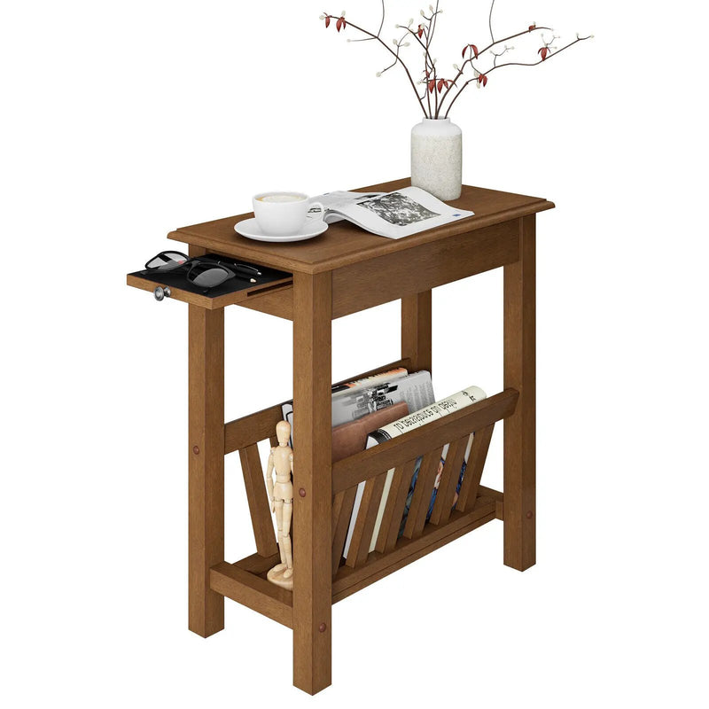 2-Tier End Table with Pull-out Tray and Solid Rubber Wood Legs by DirectDeals