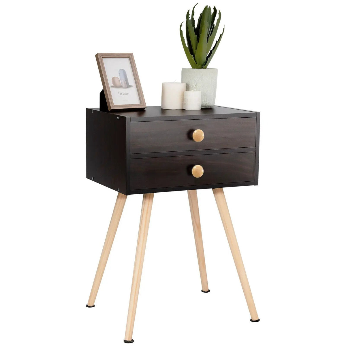 Modern Nightstand Bedside Table Mid Century with 2 Drawers-Natural by DirectDeals