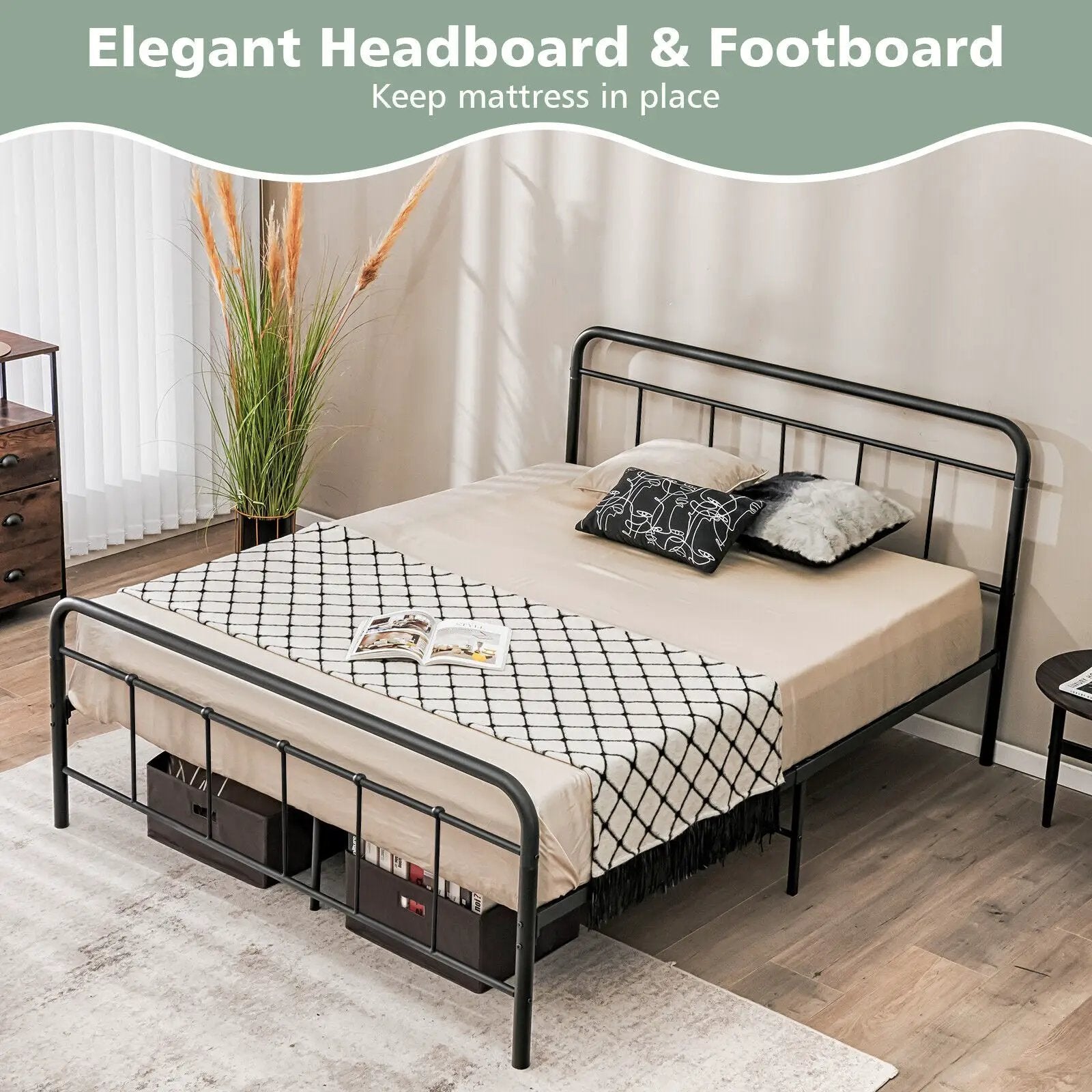 Heavy Duty Metal Platform Bed Frame with Headboard by DirectDeals