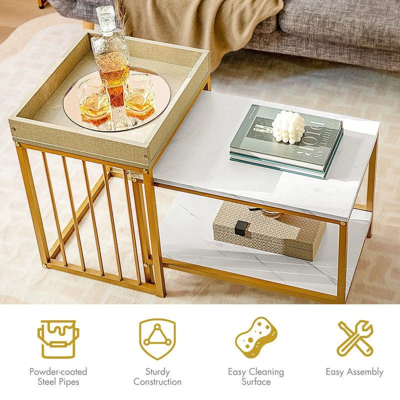 2 Pieces Nesting Coffee Table Set for Living Room-White by DirectDeals