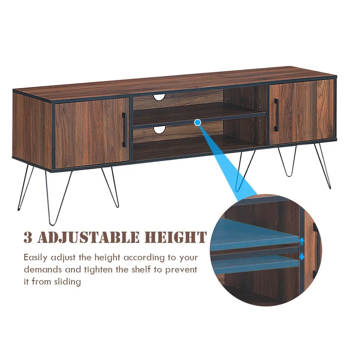 Retro Modern TV Stand with 6 Metal Legs for TVs up to 65 Inch with 2 Cable Holes by DirectDeals
