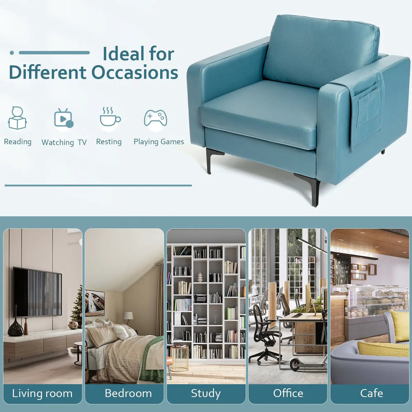 Modern Accent Armchair with Side Storage Pocket by DirectDeals