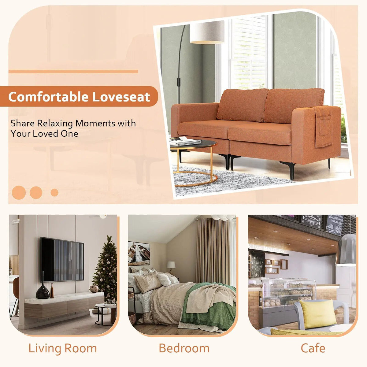 Modern Loveseat Sofa Couch with Side Storage Pocket and Sponged Padded Seat Cushions by DirectDeals